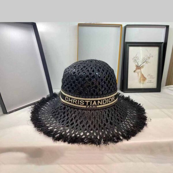 Crocheted Raffia Hat In Black-D-HT-01