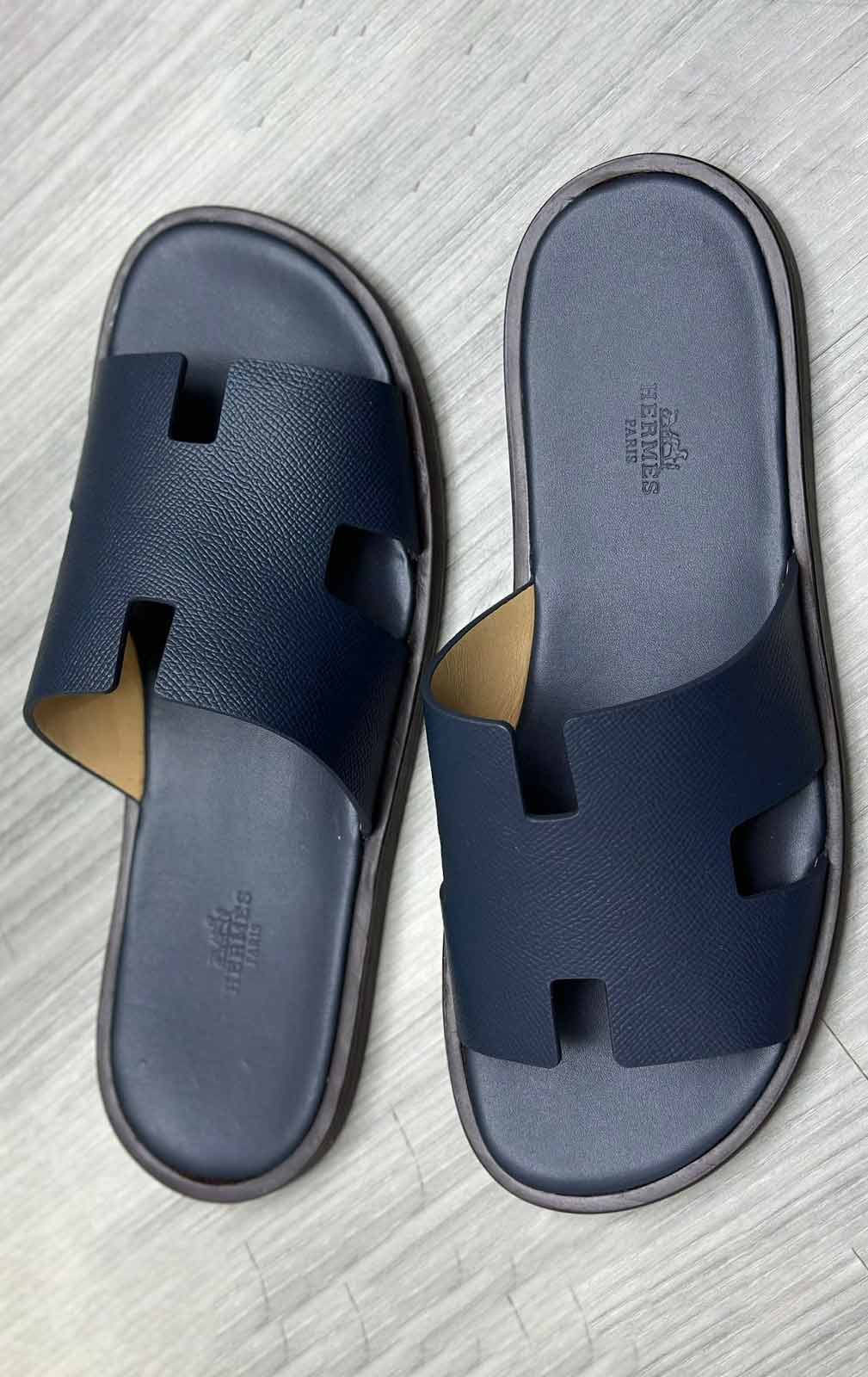 Hermes Mens Slide Sandals Dark Blue (1)