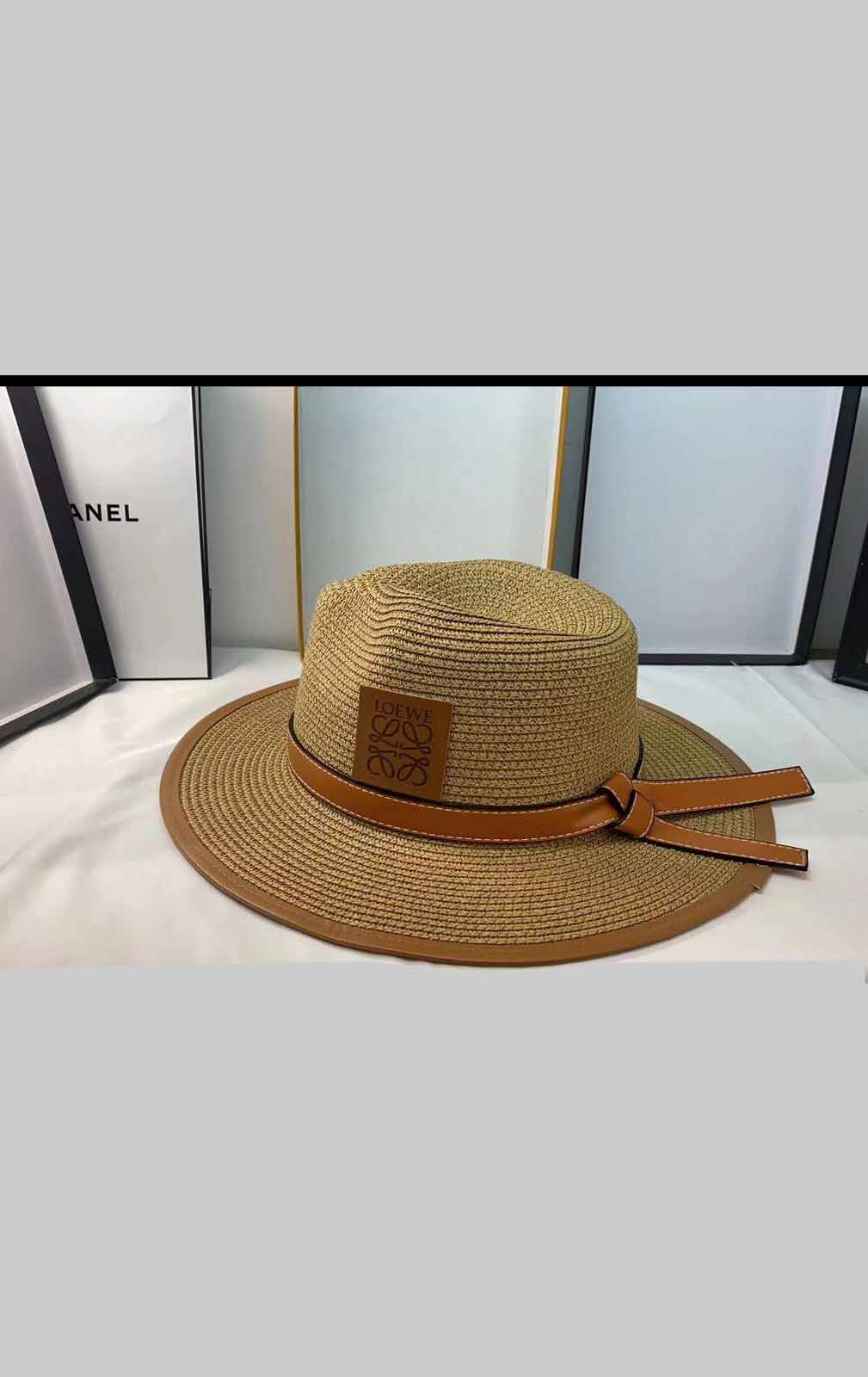 Leather Belt Straw Beige Hat-L-HT-02