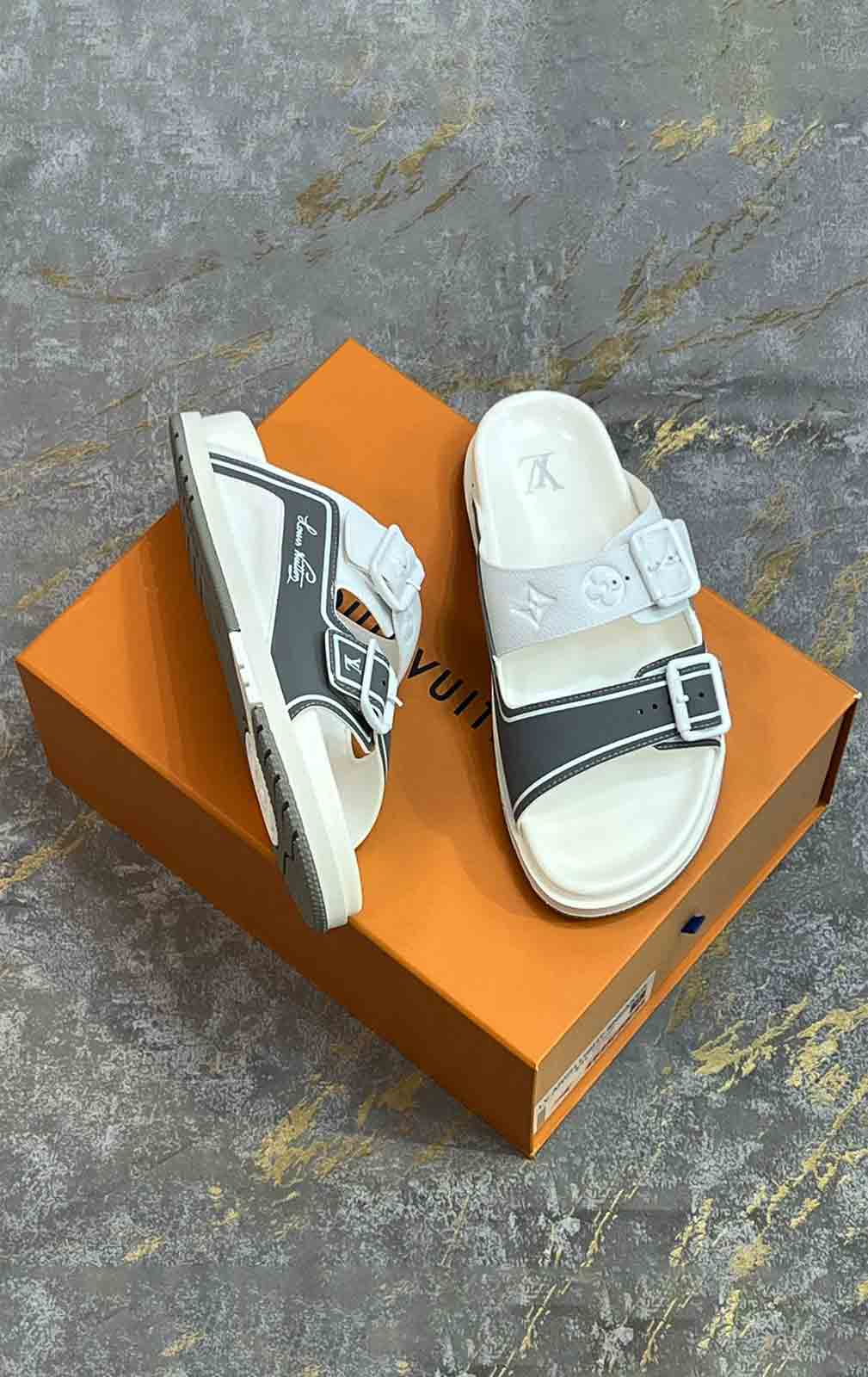 LV Trainer Mules In White Leather-LV-SR-59