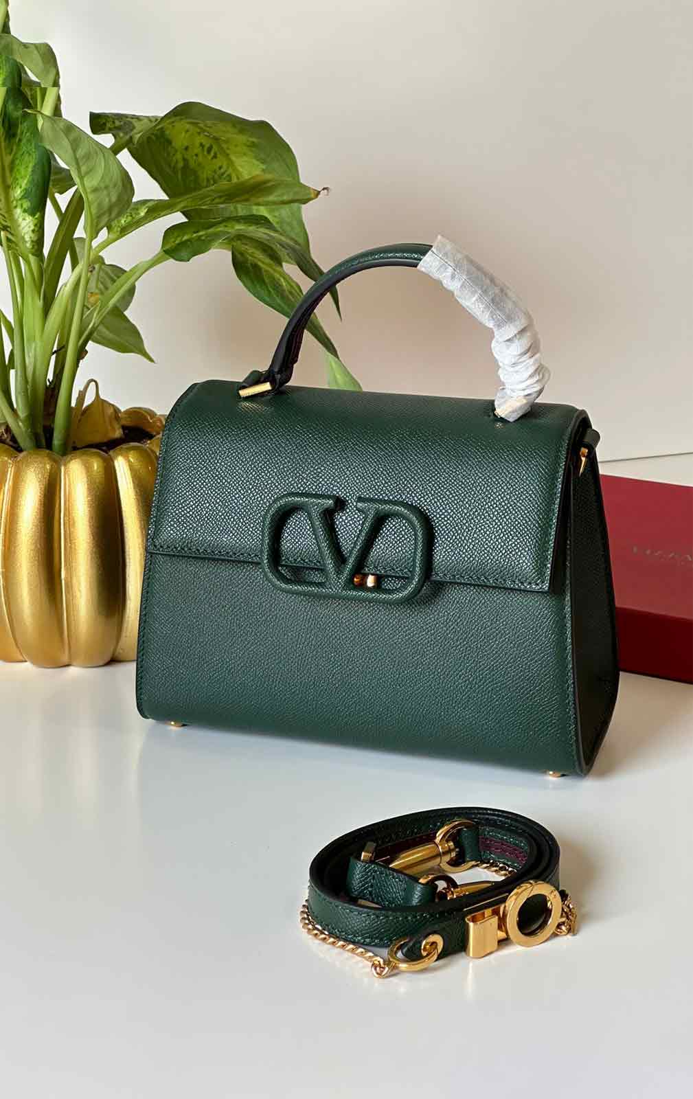 Small VSling Leather Top Handle Bag-V-023-I