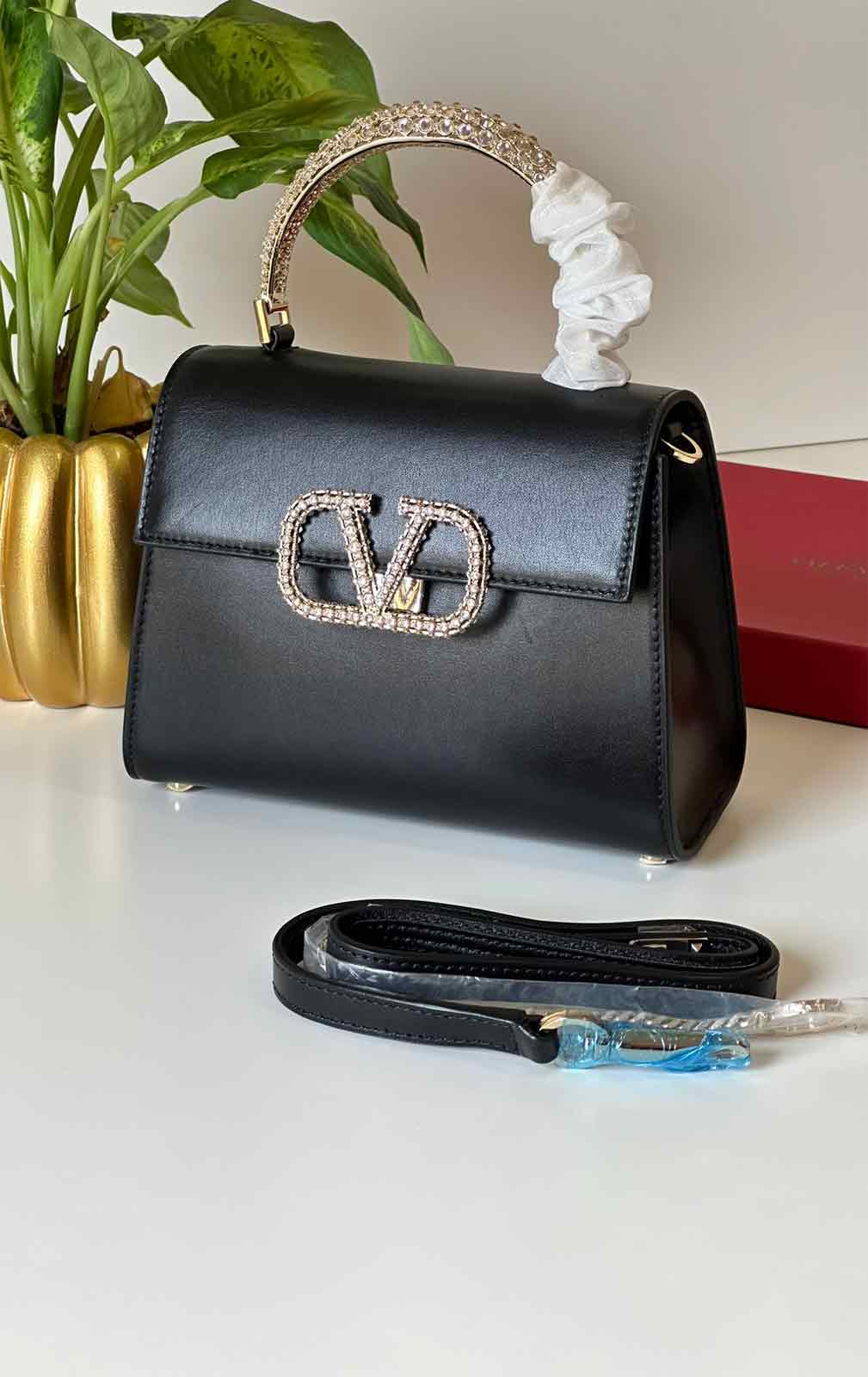 Small VSling Leather Top Handle Bag-V-023-I