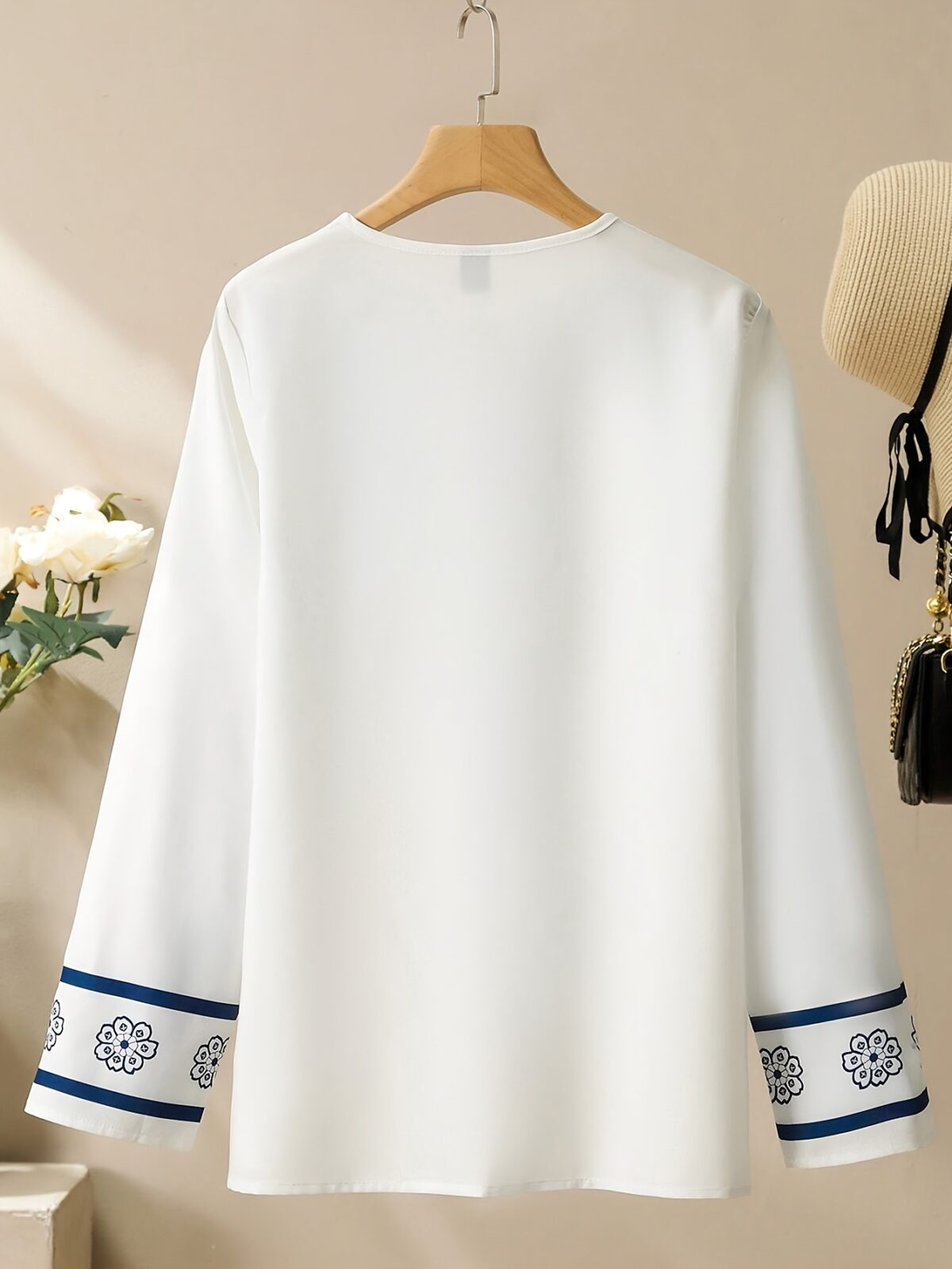 Women'S Floral Print Long Sleeve Button-Up Shirt with Tie Neck - Image 2
