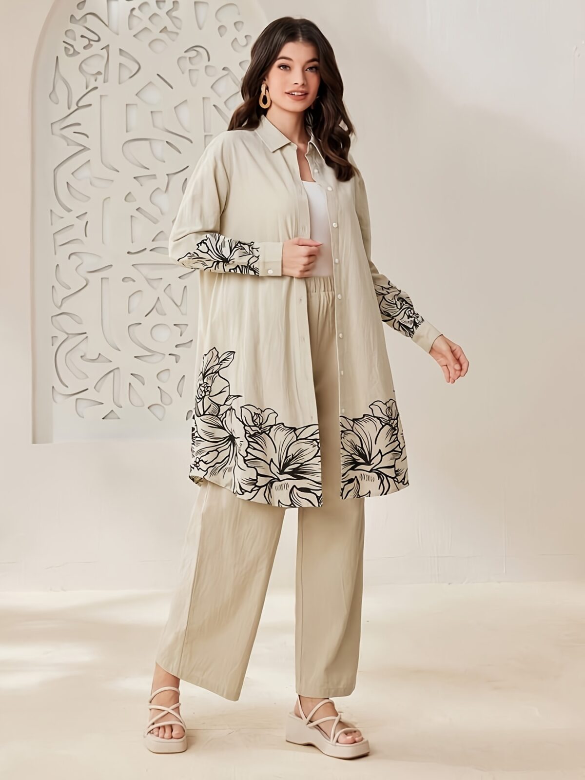 YT309 Women'S Elegant and Fashionable Floral Print Long Sleeve Shirt and Pants Set for Spring, Summer, Autumn - Image 6