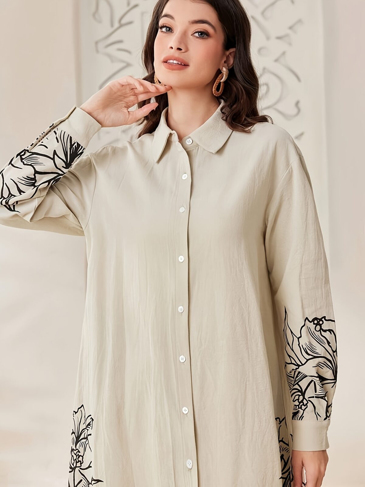 YT309 Women'S Elegant and Fashionable Floral Print Long Sleeve Shirt and Pants Set for Spring, Summer, Autumn - Image 4