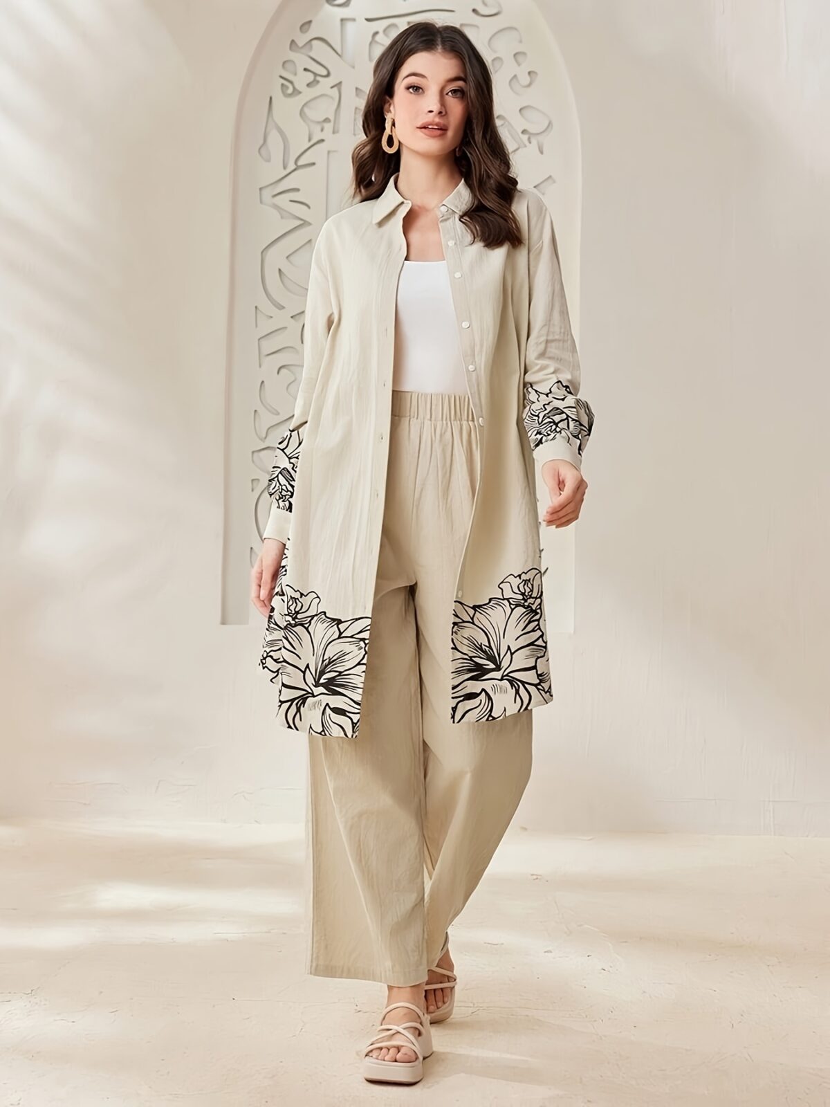 YT309 Women'S Elegant and Fashionable Floral Print Long Sleeve Shirt and Pants Set for Spring, Summer, Autumn - Image 7